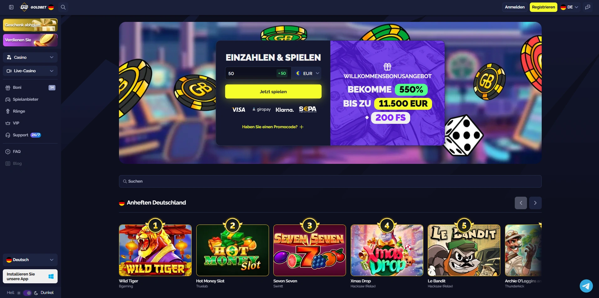 Konto bei GoldBet Casino anlegen und einloggen